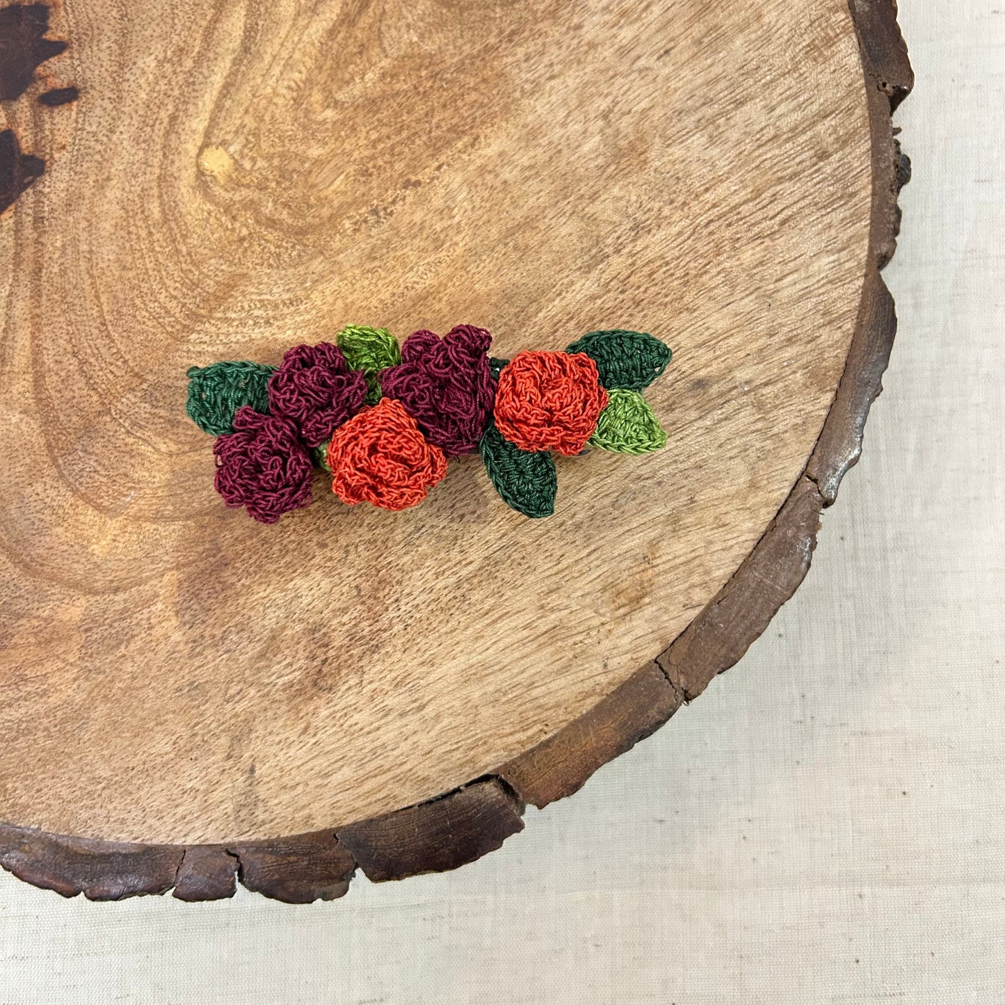 Red Rose Crochet Hair Clip by Ikriit'm with Cotton yarn, Crochet, Free Size, Hair Clip, Ikriit'm, Made from Natural Materials, Red, Stainless Steel, Women Led Designer at Kamakhyaa for sustainable fashion