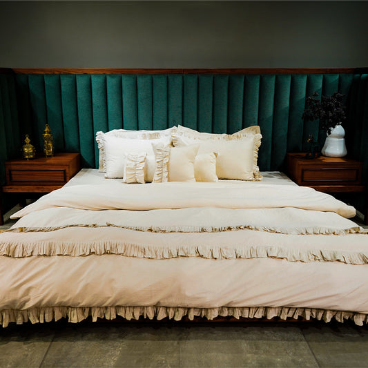 Ruffled Duvet Cover by Aetherea with 500 TC, Beige, Cushion, Duvet Covers, Ruffles at Kamakhyaa for sustainable fashion