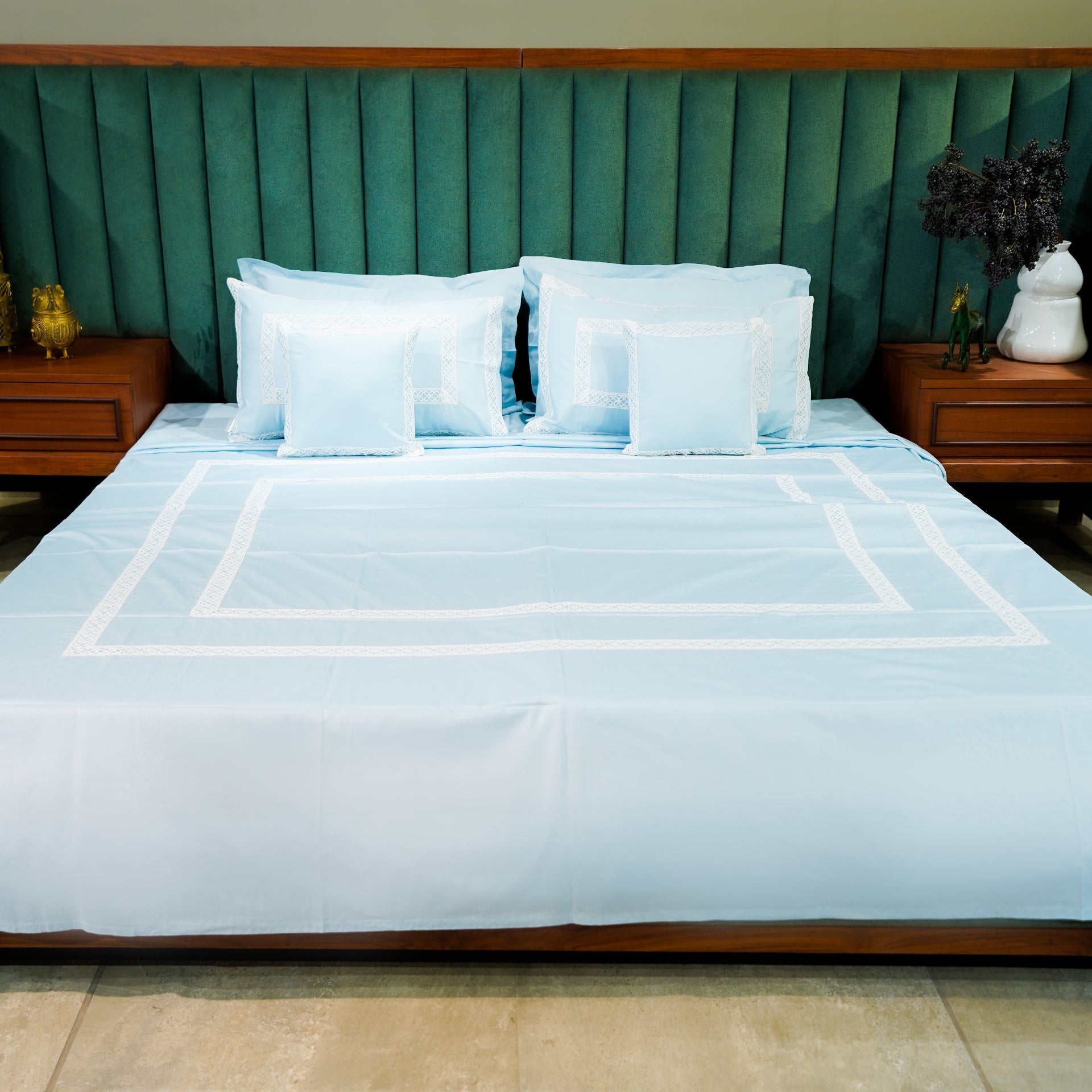 Azure Whisper Cotton Bloom by Aetherea with Designer Bedsheets at Kamakhyaa for sustainable fashion