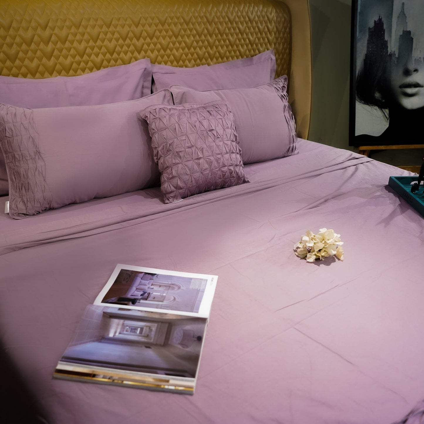 Misty Mauve Honeycomb Serenity Set by Aetherea with Bed Sets at Kamakhyaa for sustainable fashion