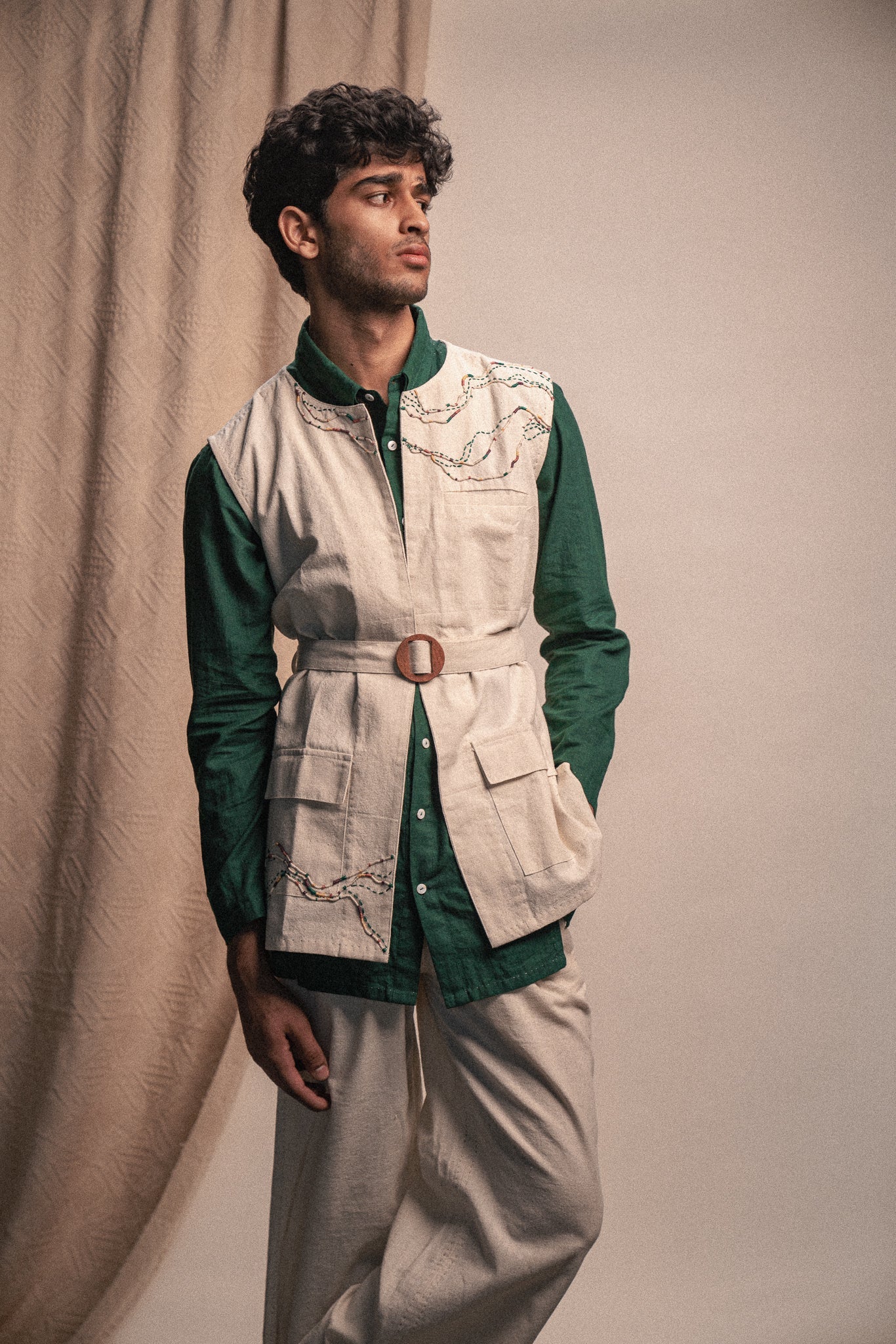 Unisex Vest by Lafaani with 100% pure cotton, Casual Wear, Embroidered, Jackets, Kora, Natural with azo dyes, Organic, Regular Fit, Rewind, Rewind by Lafaani, Solids, Undyed and Unbleached, Unisex, Womenswear at Kamakhyaa for sustainable fashion