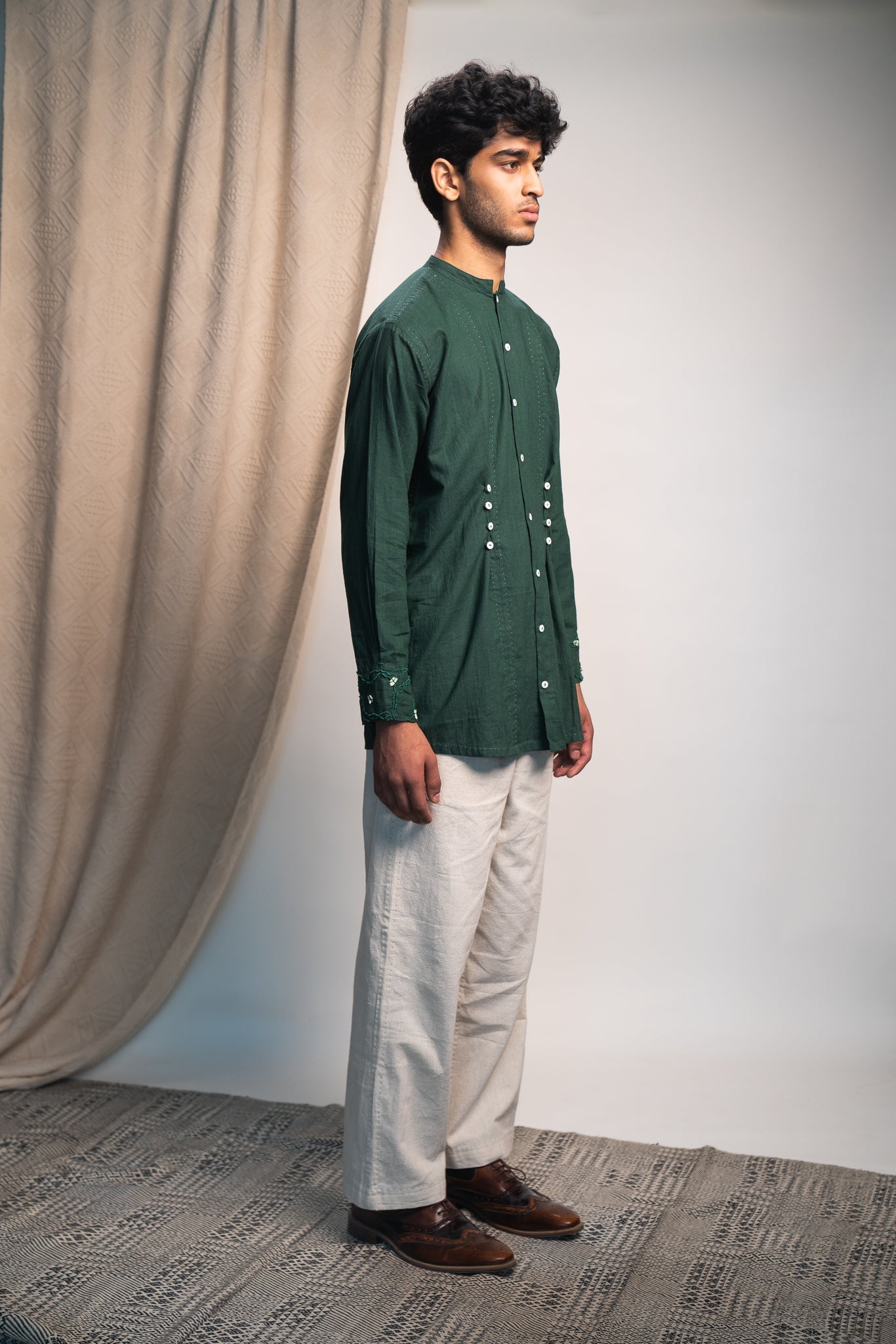 Button Detail Shirt by Lafaani with 100% pure cotton, Casual Wear, Green, Menswear, Natural with azo free dyes, Organic, Regular Fit, Rewind, Rewind by Lafaani, Shirts, Solids at Kamakhyaa for sustainable fashion