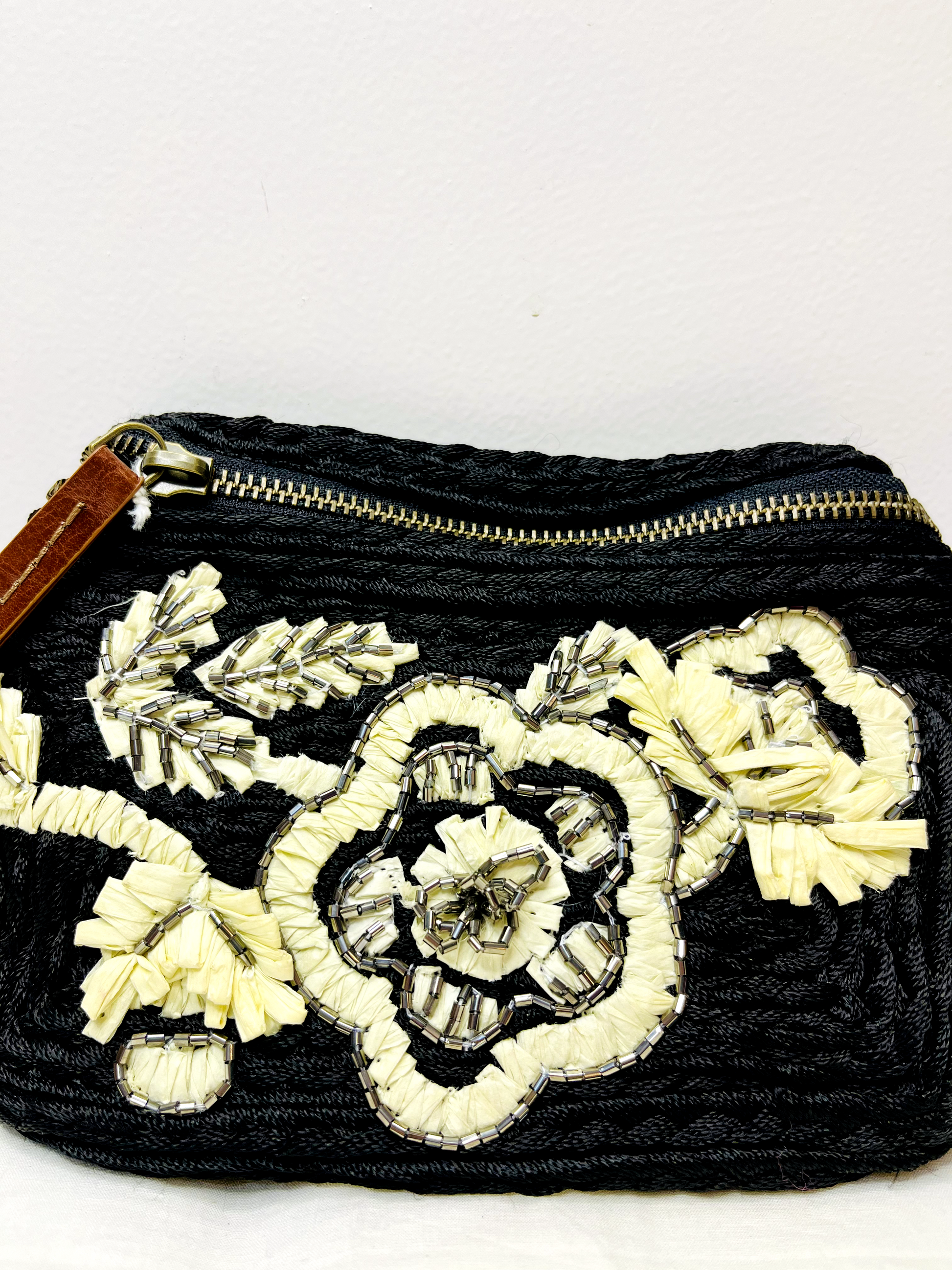 Black Belted Bag by Discarded Fresh Bags with Beads, Belt Bags, Black, Casual Wear, Made from Natural Materials, Thread work, Women Led Designer at Kamakhyaa for sustainable fashion