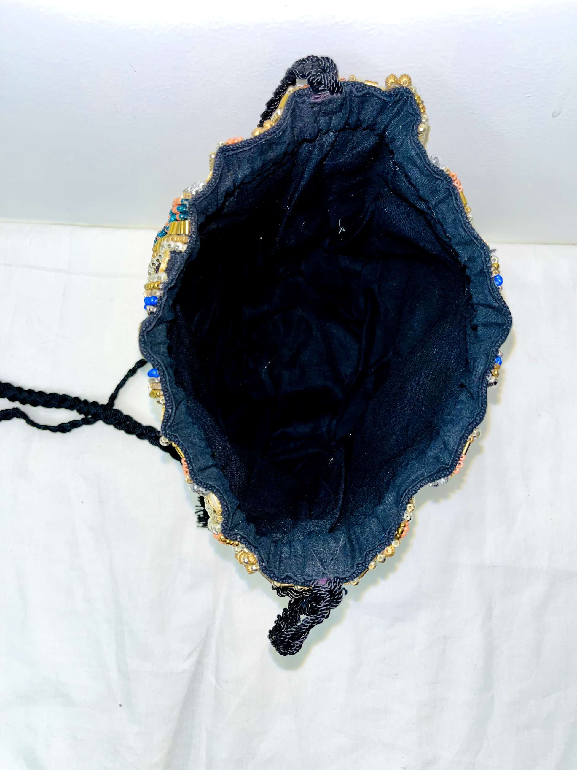 Black Multicolor Beaded Mirror Potli Bag by Discarded Fresh Bags with Beads, Casual Wear, For Mother, Made from Natural Materials, Mirror Work, Multicolor, Potli Bags, Upcycled Cotton, Women Led Designer at Kamakhyaa for sustainable fashion