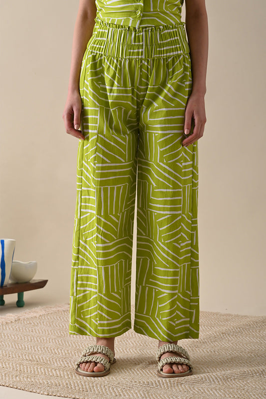 Olive Printed Trouser by Kanelle with 100% Cotton, Casual Wear, July Sale, Life in Colour by Kanelle, Natural with azo dyes, Olive Green, Prints, Regular Fit, Trousers, Womenswear at Kamakhyaa for sustainable fashion