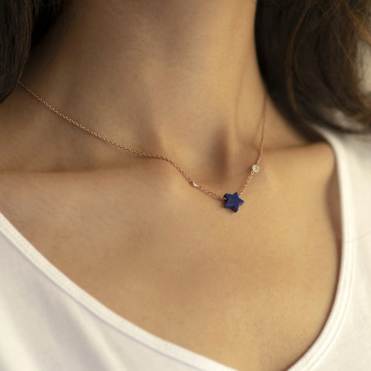Athena Star Necklace by Noyra with Blue, Fashion Jewellery, jewelry, Micron, Natural, Necklaces, Silver, Solids at Kamakhyaa for sustainable fashion
