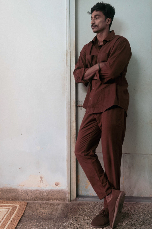 Classic Brown Co-ord Set by Deeta Clothing with Brown, Casual Wear, Co-ord Sets, Handwoven Cotton, Mens Co-ords, Menswear, Natural with azo dyes, Relaxed Fit, Shibui AW22, Solids at Kamakhyaa for sustainable fashion