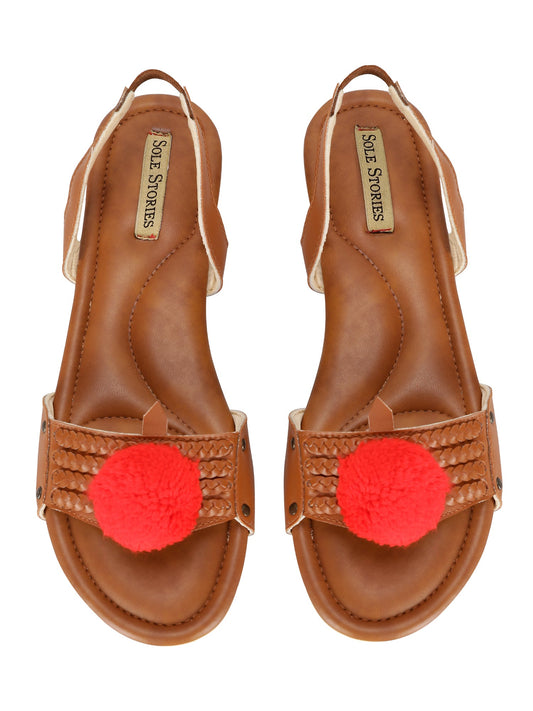 Flats- Criss Cross Tan by Sole Stories with Brown, Casual Wear, Faux leather, Flats, Open Toes, Recycled, Solids at Kamakhyaa for sustainable fashion