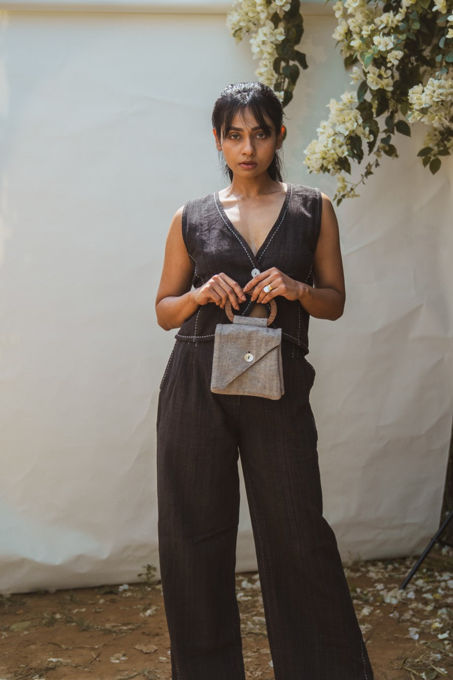 Assymetric Flap Bag by Lafaani with 100% pure cotton, Bags, Black, Casual Wear, Grey, Handbags, Natural with azo free dyes, Organic, Regular Fit, Solids, Sonder, Sonder by Lafaani at Kamakhyaa for sustainable fashion