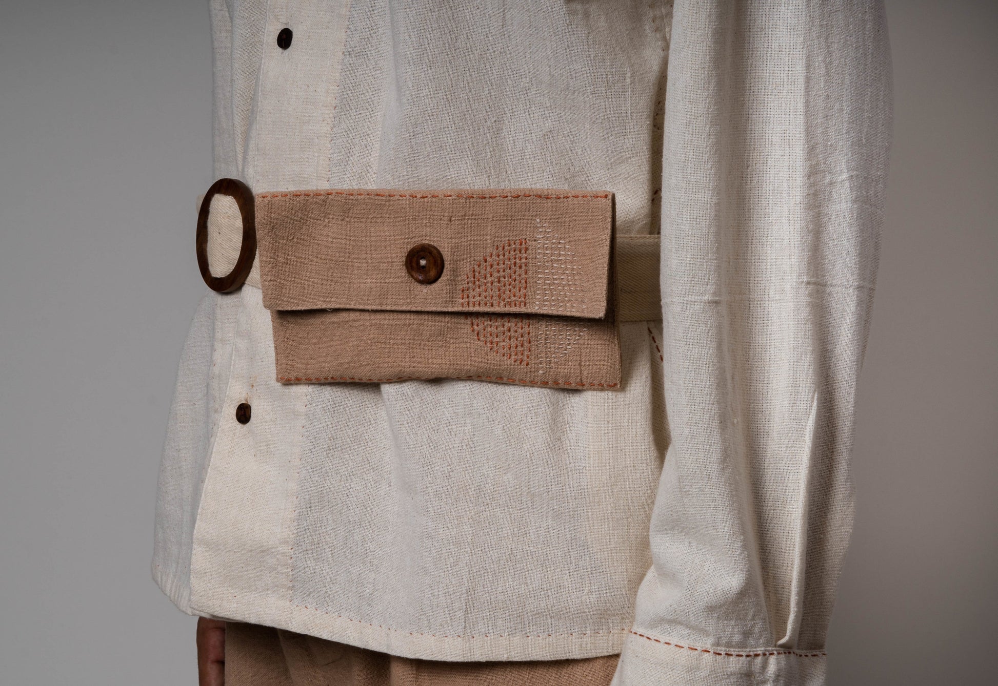 Beige/Charcoal Grey/White Upcycled Belt Bag by Lafaani with Add Ons, Bags, Belt Bags, Casual Wear, Free Size, Less than $50, Multicolor, Natural, Solids, The Way You Look by Lafaani, Upcycled, Upcycled Cotton at Kamakhyaa for sustainable fashion