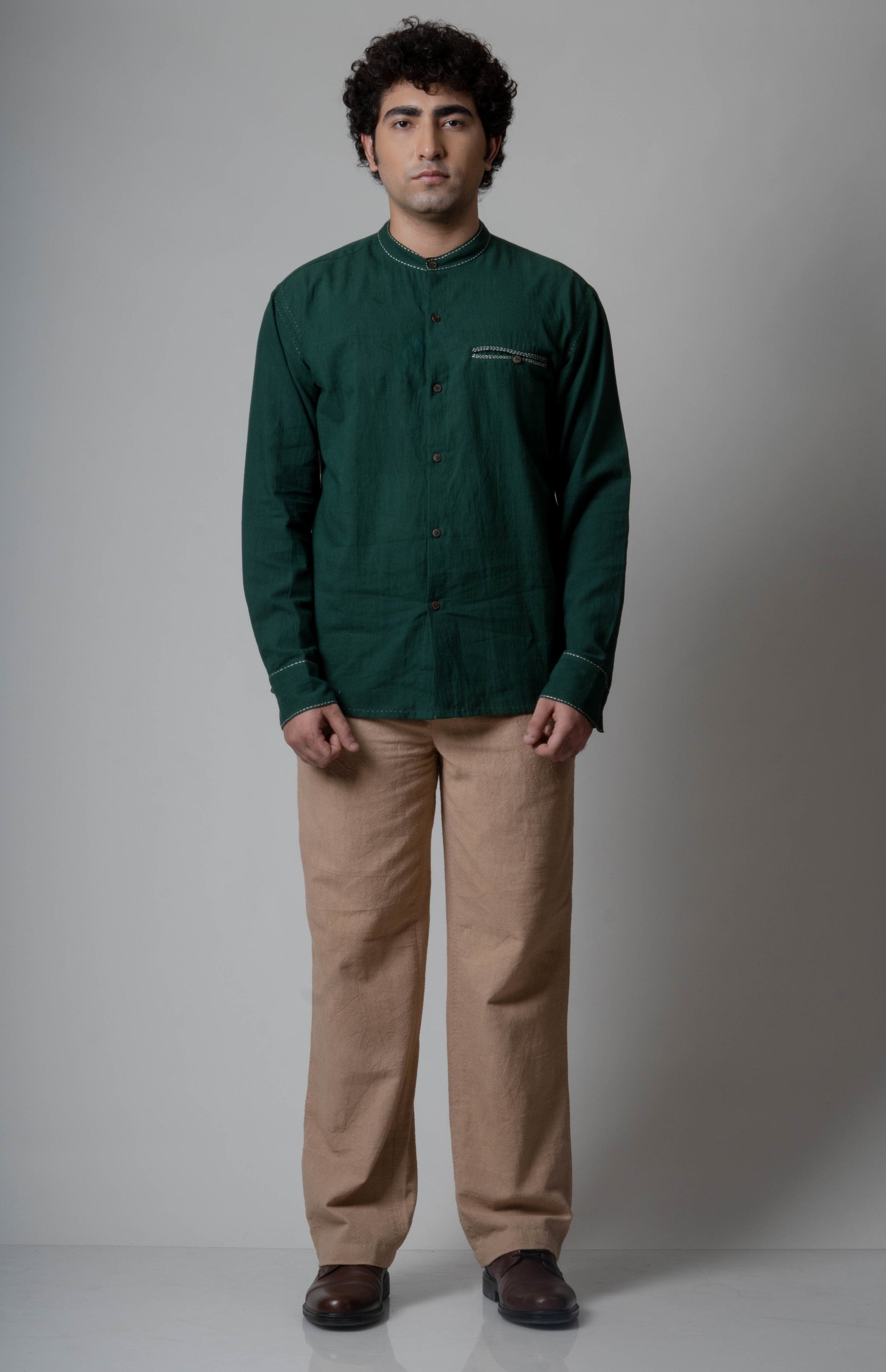 Green Cotton Shirt by Lafaani with Casual Wear, Cotton, For Him, Green, Menswear, Natural, Regular Fit, Shirts, Solids, The Way You Look by Lafaani, Tops at Kamakhyaa for sustainable fashion