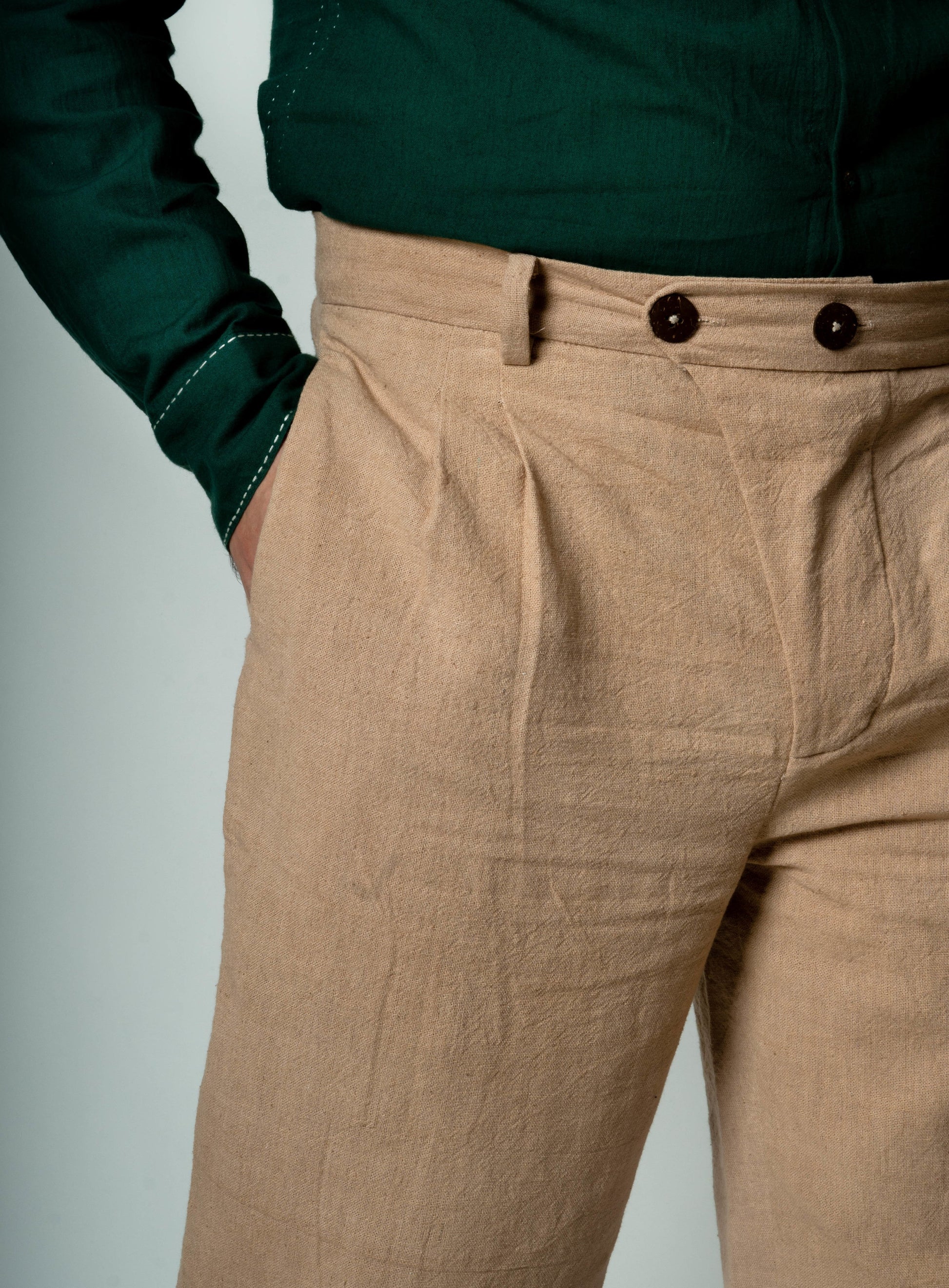 Beige Cotton Pants by Lafaani with Beige, Bottoms, Casual Wear, Cotton, For Him, Mens Bottom, Menswear, Natural, Pants, Regular Fit, Solids, The Way You Look by Lafaani at Kamakhyaa for sustainable fashion