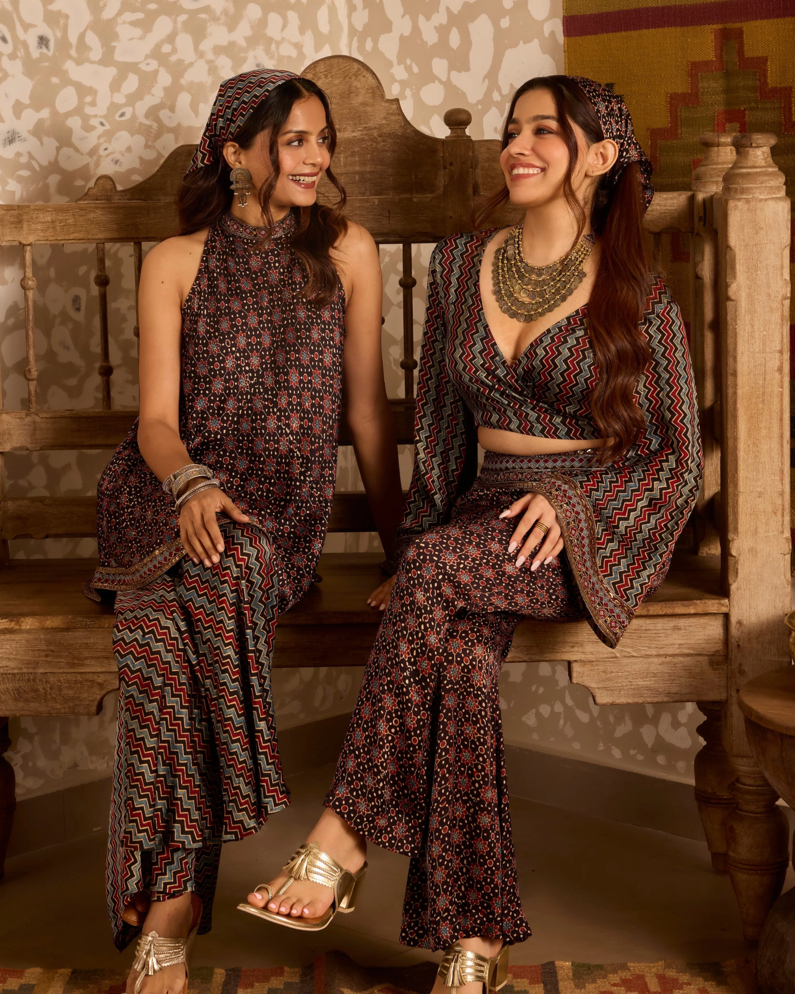 Short Dress with Bell Sleeves by Akashi Clothing with Ajrakh by Akashi Clothing at Kamakhyaa for sustainable fashion