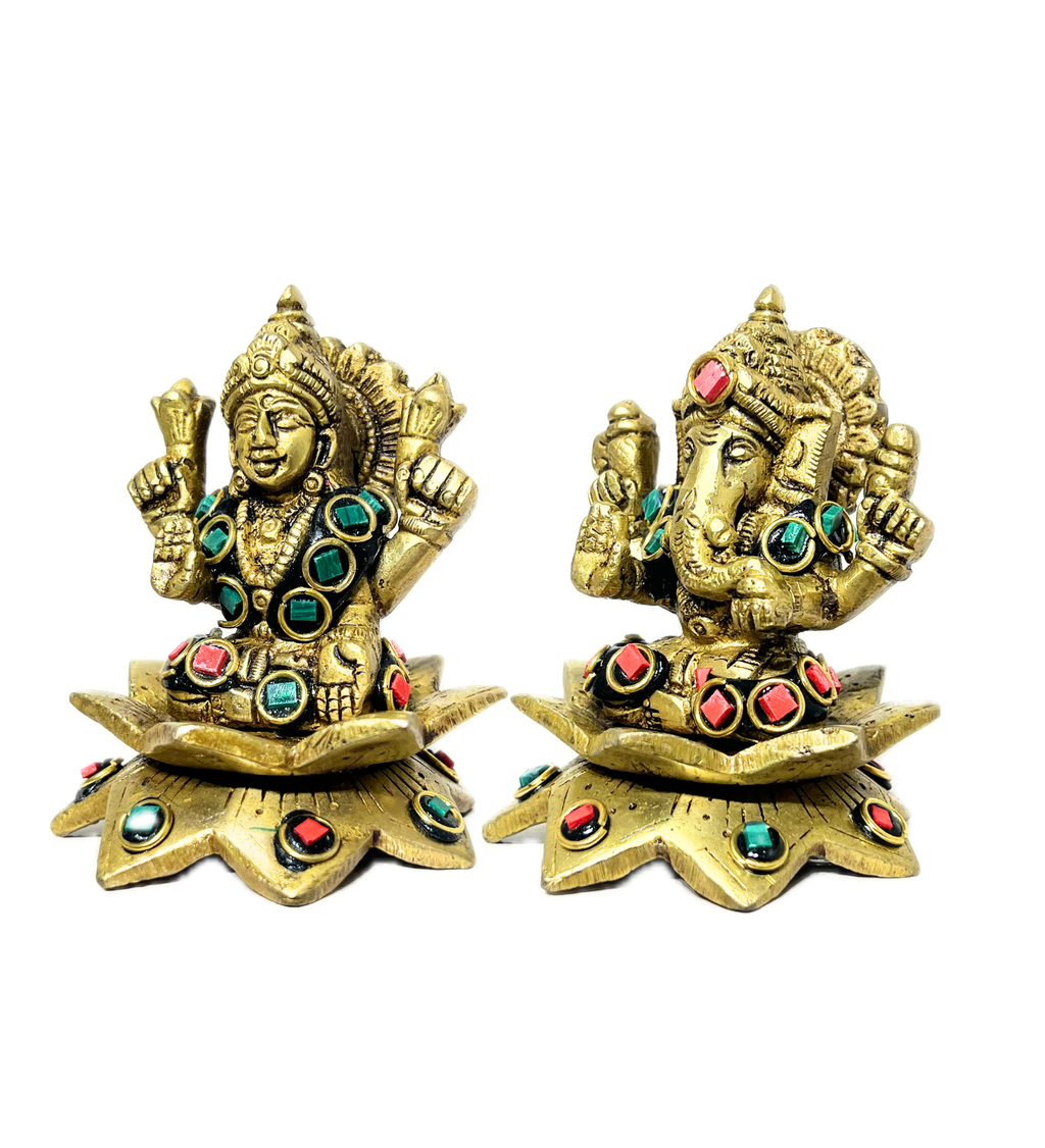 Brass Laxmi Ganesh Idol Set with Stone Finish – 100% Pure Brass by Aetherea World with God at Kamakhyaa for sustainable fashion