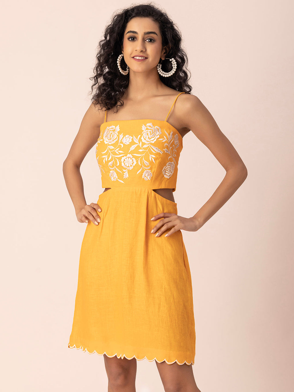 100% Hemp Dandelion Hemp Dress by Ewoke with 100% Hemp, embroidered dress, Floral, Hemp, hemp dress, Holiday wear, Nostalgia's Thread by Ewoke, sustainable fashion, Yellow at Kamakhyaa for sustainable fashion