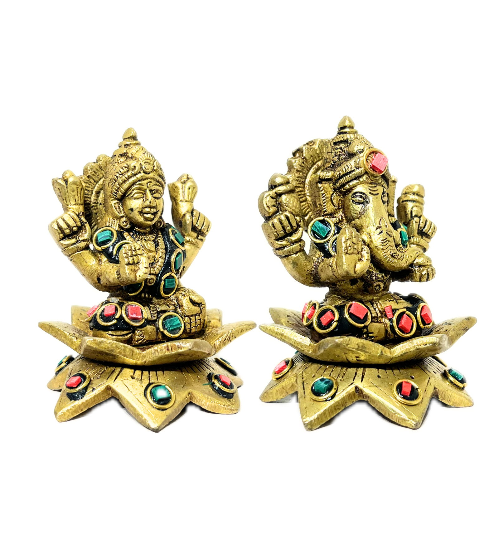 Brass Laxmi Ganesh Idol Set with Stone Finish – 100% Pure Brass by Aetherea World with God at Kamakhyaa for sustainable fashion