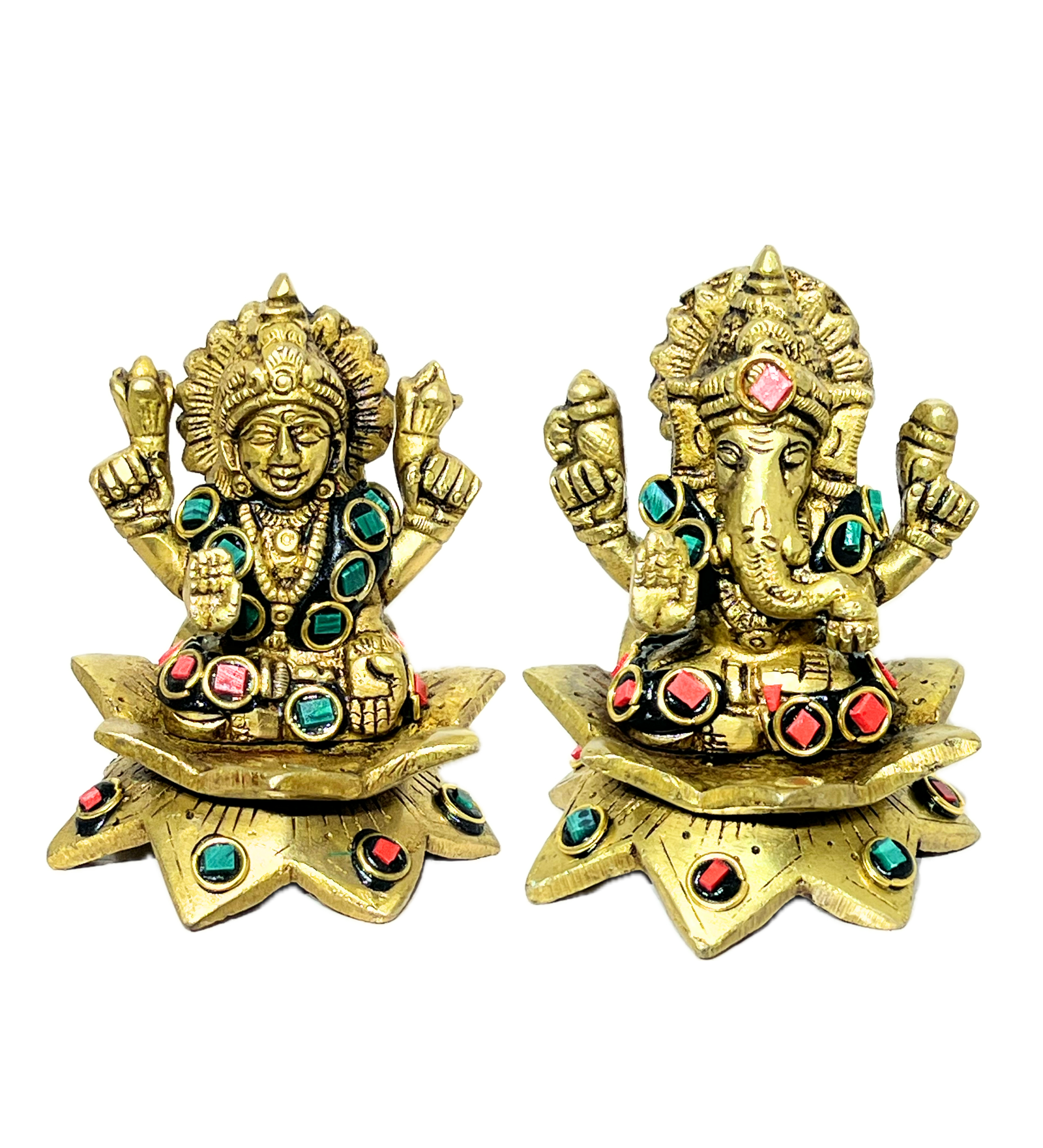 Brass Laxmi Ganesh Idol Set with Stone Finish – 100% Pure Brass by Aetherea World with God at Kamakhyaa for sustainable fashion