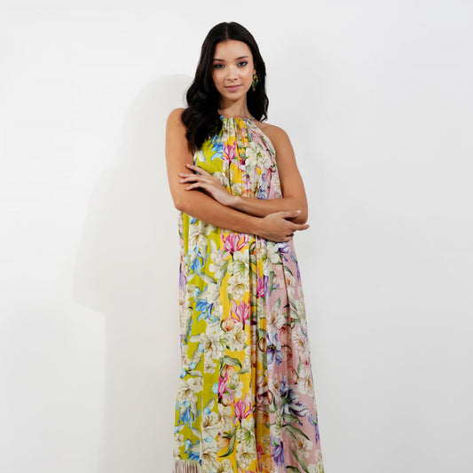 vintage Floral Halter Maxi Dress by devyanimehrotra.com with at Kamakhyaa for sustainable fashion