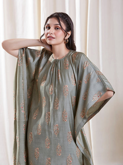 Reha Green Kaftan set by My Store with Festive wear, Floral Kurta set, Kaftan Set at Kamakhyaa for sustainable fashion