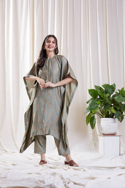 Reha Green Kaftan set by My Store with Festive wear, Floral Kurta set, Kaftan Set at Kamakhyaa for sustainable fashion