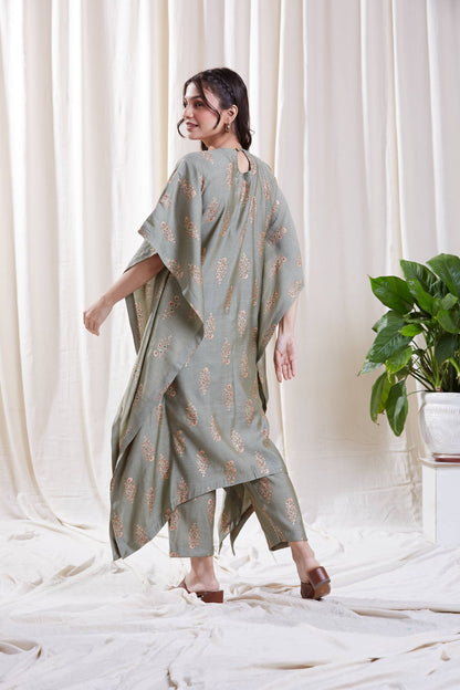 Reha Green Kaftan set by My Store with Festive wear, Floral Kurta set, Kaftan Set at Kamakhyaa for sustainable fashion