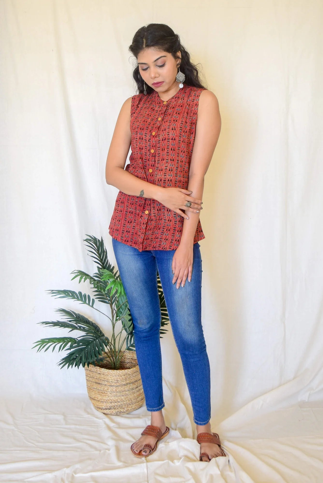 Red Kala Cotton Top by Hasttvam with Casual Wear, Cotton, Handmade by Artisans, Natural dyes, Red, Relaxed Fit, Respondible production and Vegan at Kamakhyaa for sustainable fashion