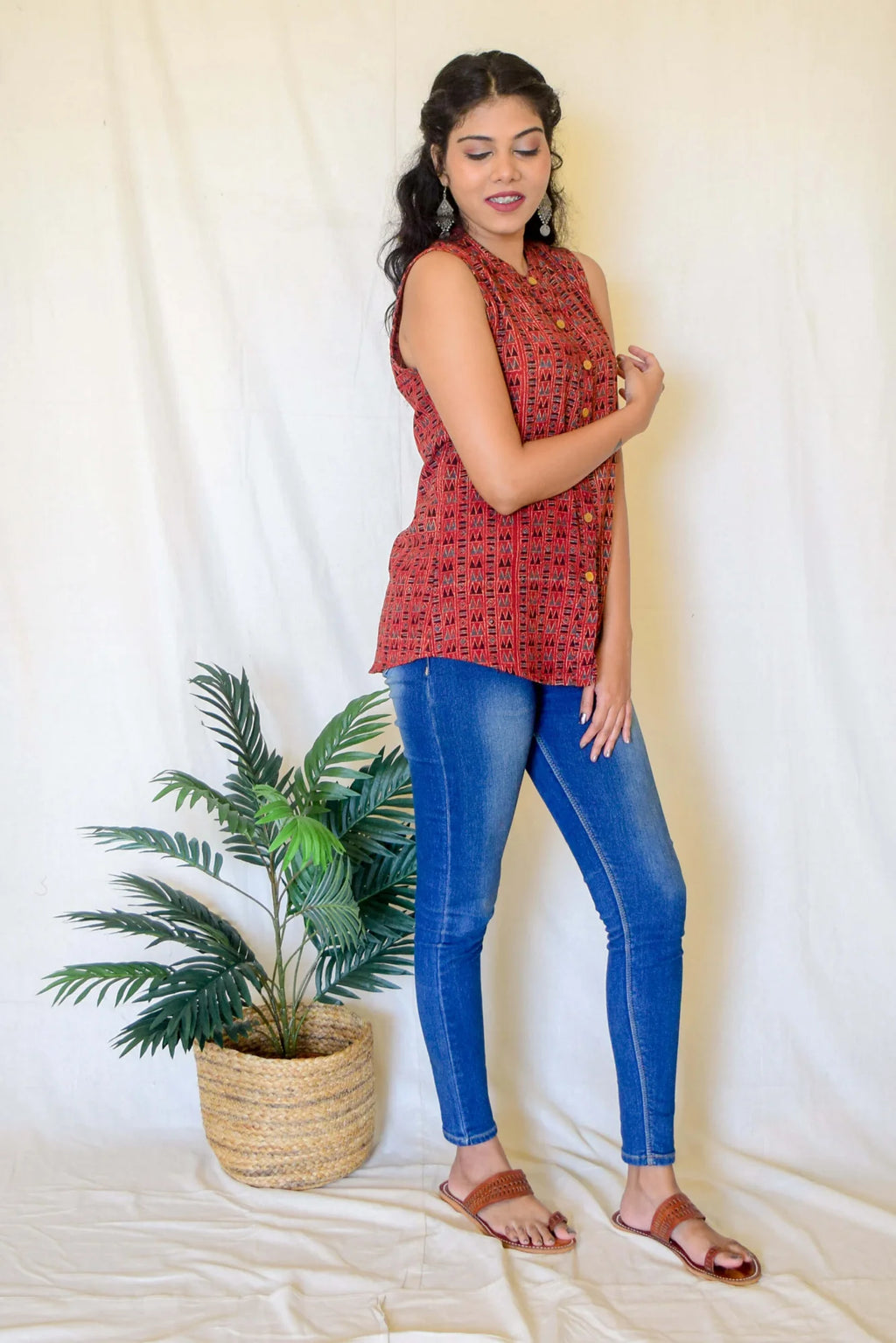 Red Kala Cotton Top by Hasttvam with Casual Wear, Cotton, Handmade by Artisans, Natural dyes, Red, Relaxed Fit, Respondible production and Vegan at Kamakhyaa for sustainable fashion