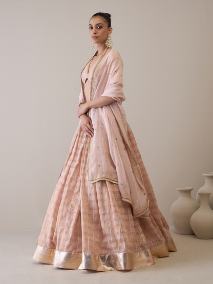 Chanderi Silk Gota Embroidered Lehenga Set by RoohbyRidhimaa with Avani by RoohbyRidhimaa, Chanderi Silk, Free Size, Gotta Embroidery, Lehenga Sets, Party Wear, Pink, Sequin Embroidered, Silk Chanderi, Silk Organza, Toxin free at Kamakhyaa for sustainable fashion