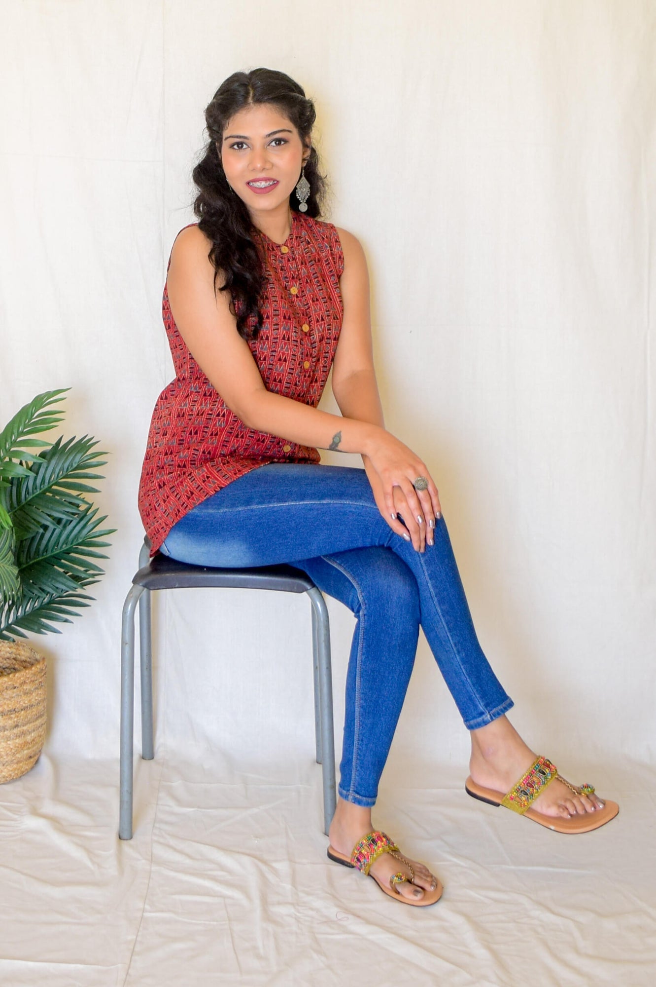 Red Ajrakh Kala Cotton Sleeveless top by My Store with ajrakh shirt, ajrakh top, kala cotton, red top at Kamakhyaa for sustainable fashion