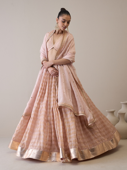 Chanderi Silk Gota Embroidered Lehenga Set by RoohbyRidhimaa with Avani by RoohbyRidhimaa, Chanderi Silk, Free Size, Gotta Embroidery, Lehenga Sets, Party Wear, Pink, Sequin Embroidered, Silk Chanderi, Silk Organza, Toxin free at Kamakhyaa for sustainable fashion