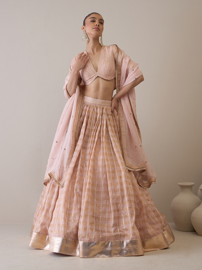 Chanderi Silk Gota Embroidered Lehenga Set by RoohbyRidhimaa with Avani by RoohbyRidhimaa, Chanderi Silk, Free Size, Gotta Embroidery, Lehenga Sets, Party Wear, Pink, Sequin Embroidered, Silk Chanderi, Silk Organza, Toxin free at Kamakhyaa for sustainable fashion