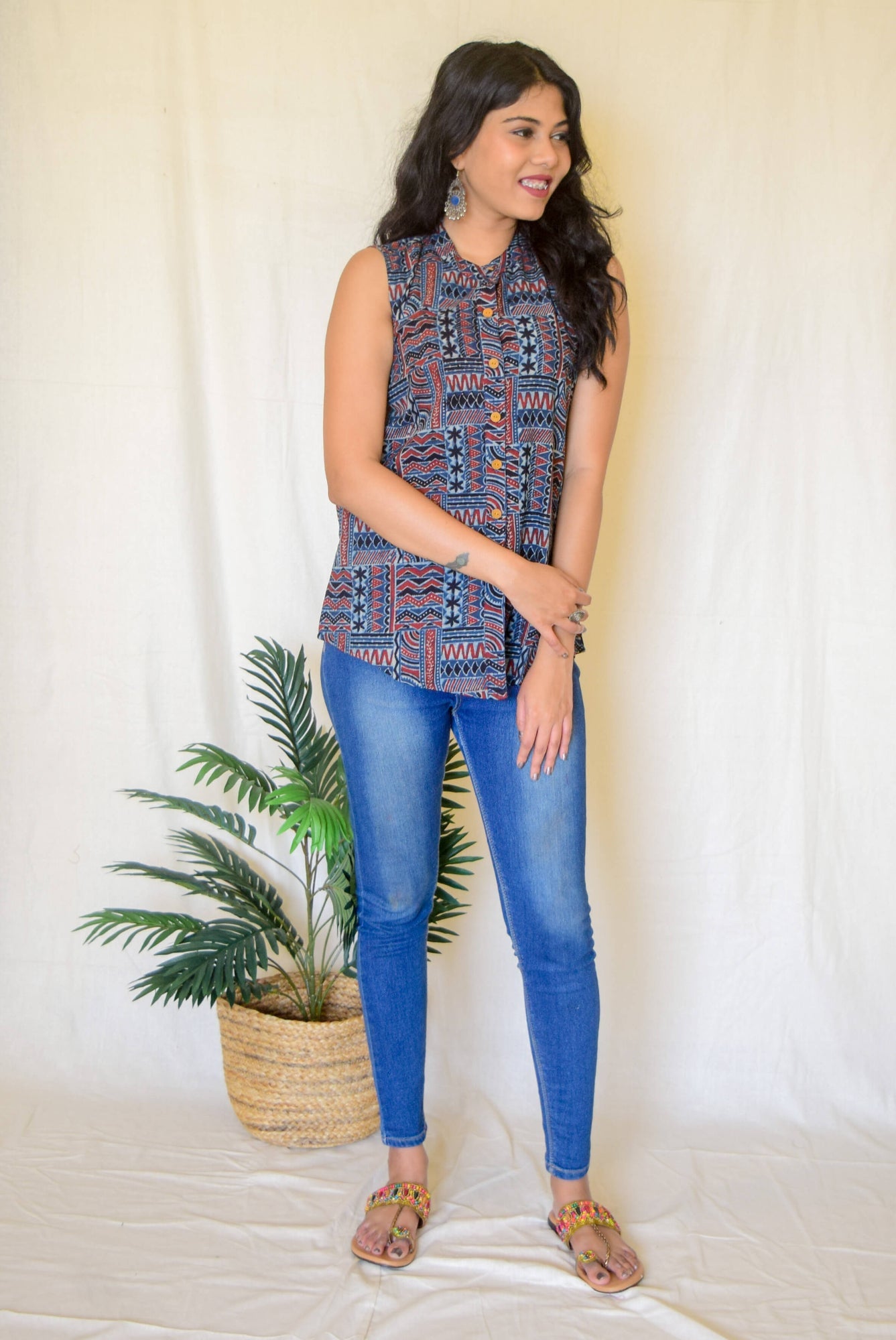 Indigo Ajrakh Cotton Sleeveless top by My Store with at Kamakhyaa for sustainable fashion