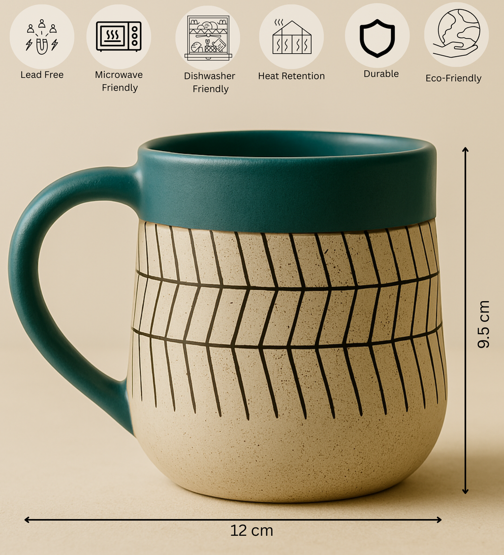 Sierra Stone Ceramic Mugs - Handcrafted Matte Glaze with Teal Rim by Aetherea World with at Kamakhyaa for sustainable fashion