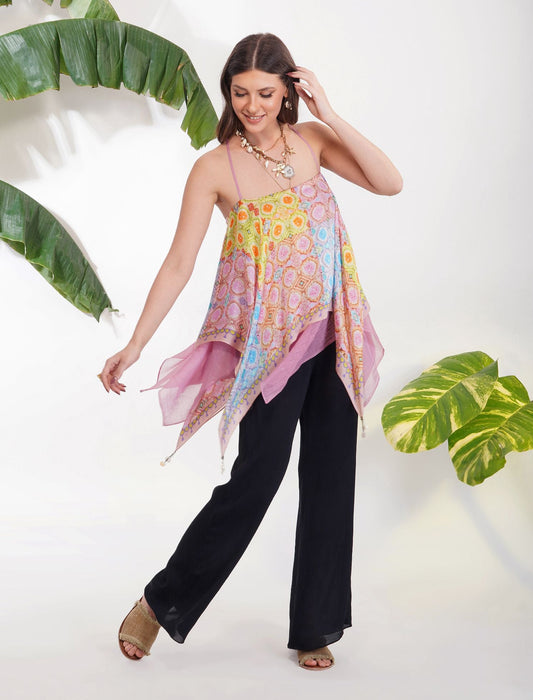 TIE- DYE ASYMMETRIC SCARF TOP by devyanimehrotra.com with at Kamakhyaa for sustainable fashion