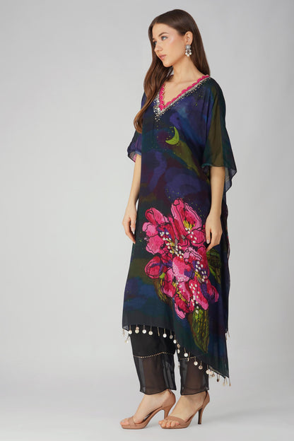 BIG FLOWER KAFTAN SET by devyanimehrotra.com with BEACH WEAR, KAFTAN DRESS, KAFTAN SETS, PRINTED KAFTAN, RESORT WEAR at Kamakhyaa for sustainable fashion