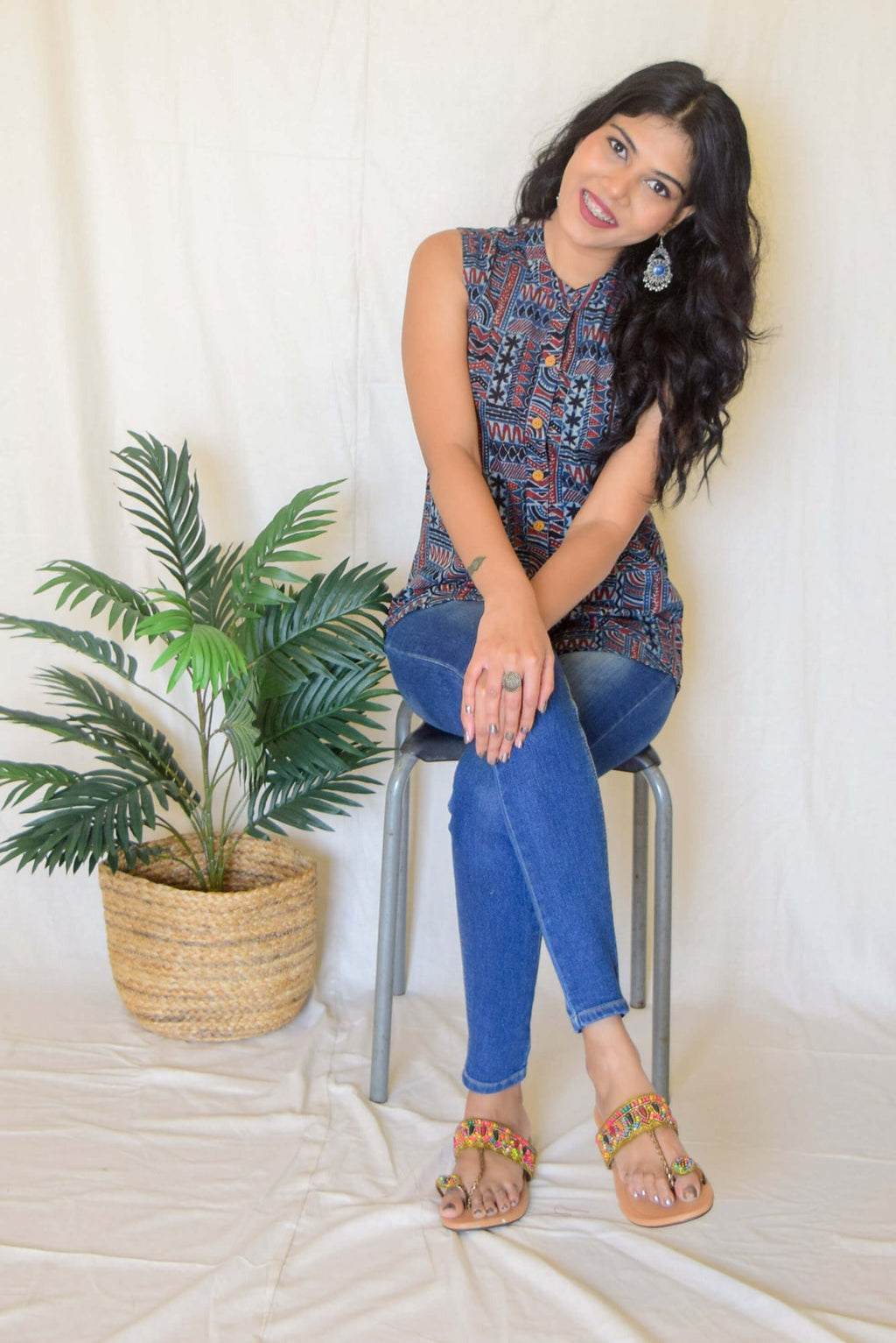 Indigo Ajrakh Cotton Sleeveless top by My Store with at Kamakhyaa for sustainable fashion