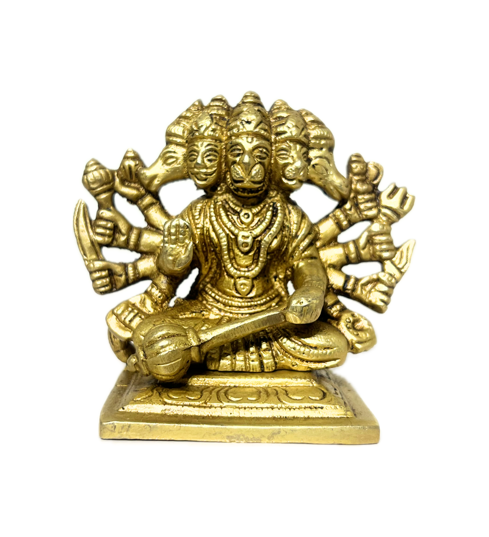 Sitting Brass Panchmukhi Hanuman Idol – 100% Pure Brass by Aetherea World with God at Kamakhyaa for sustainable fashion
