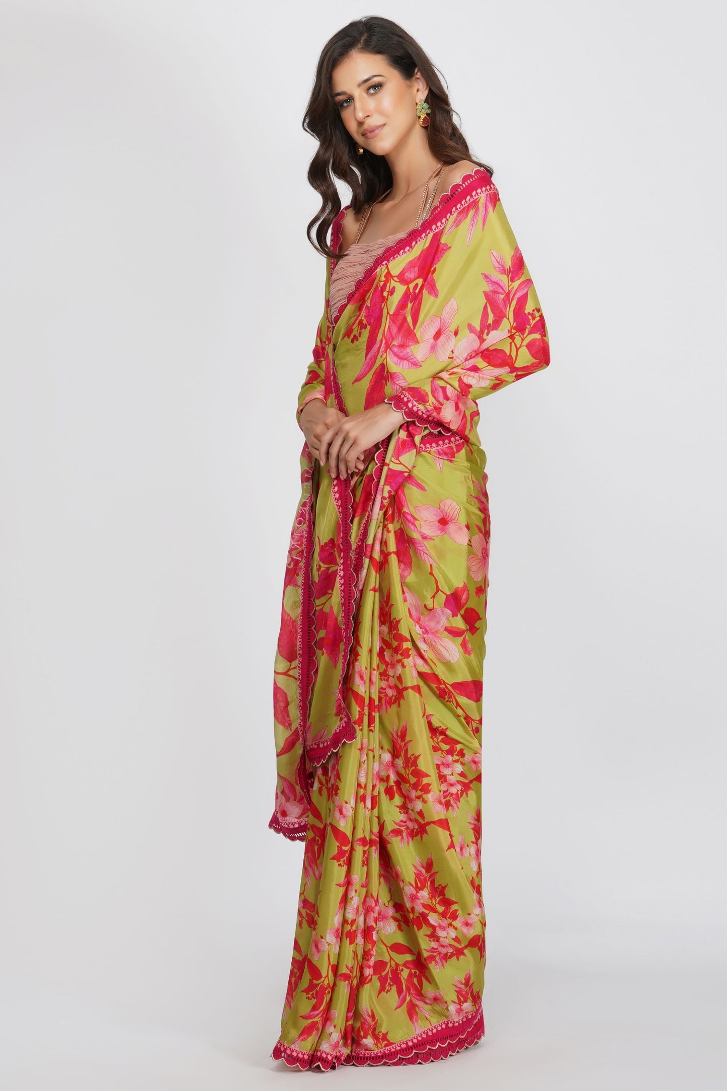 CONTRAST FLOWER PRINT SAREE by devyanimehrotra.com with at Kamakhyaa for sustainable fashion