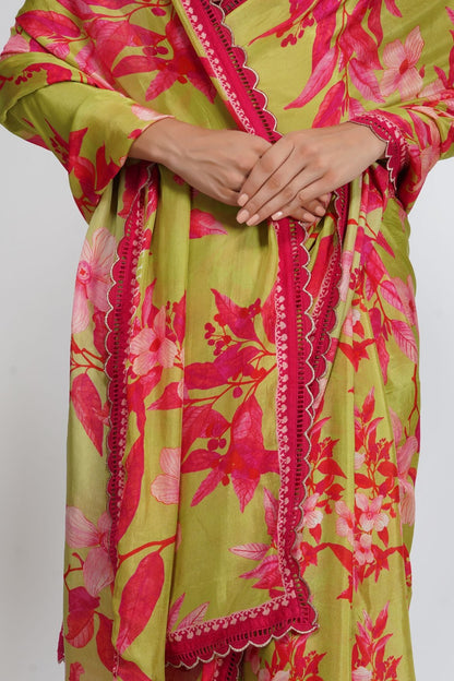 CONTRAST FLOWER PRINT SAREE by devyanimehrotra.com with at Kamakhyaa for sustainable fashion