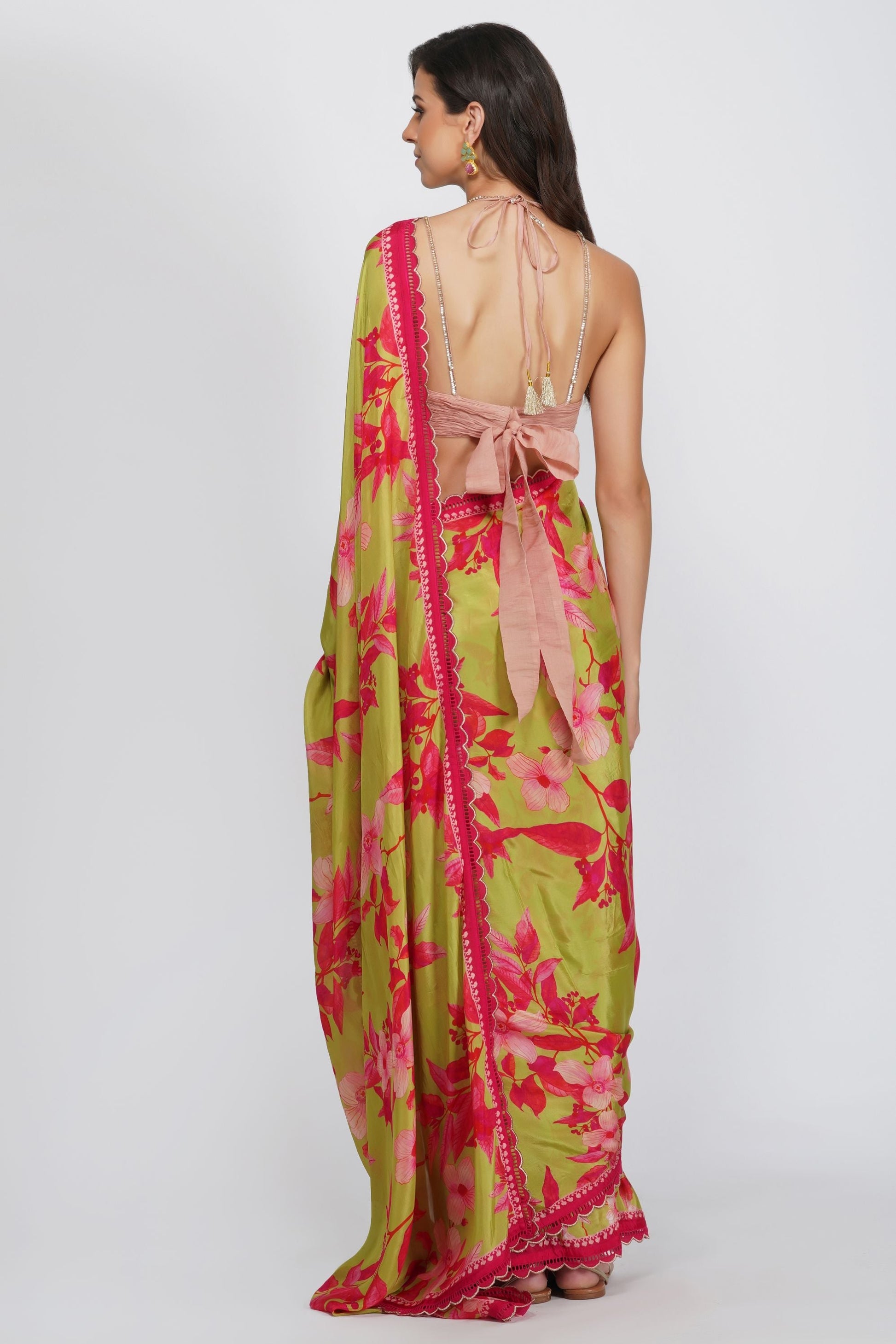 CONTRAST FLOWER PRINT SAREE by devyanimehrotra.com with at Kamakhyaa for sustainable fashion