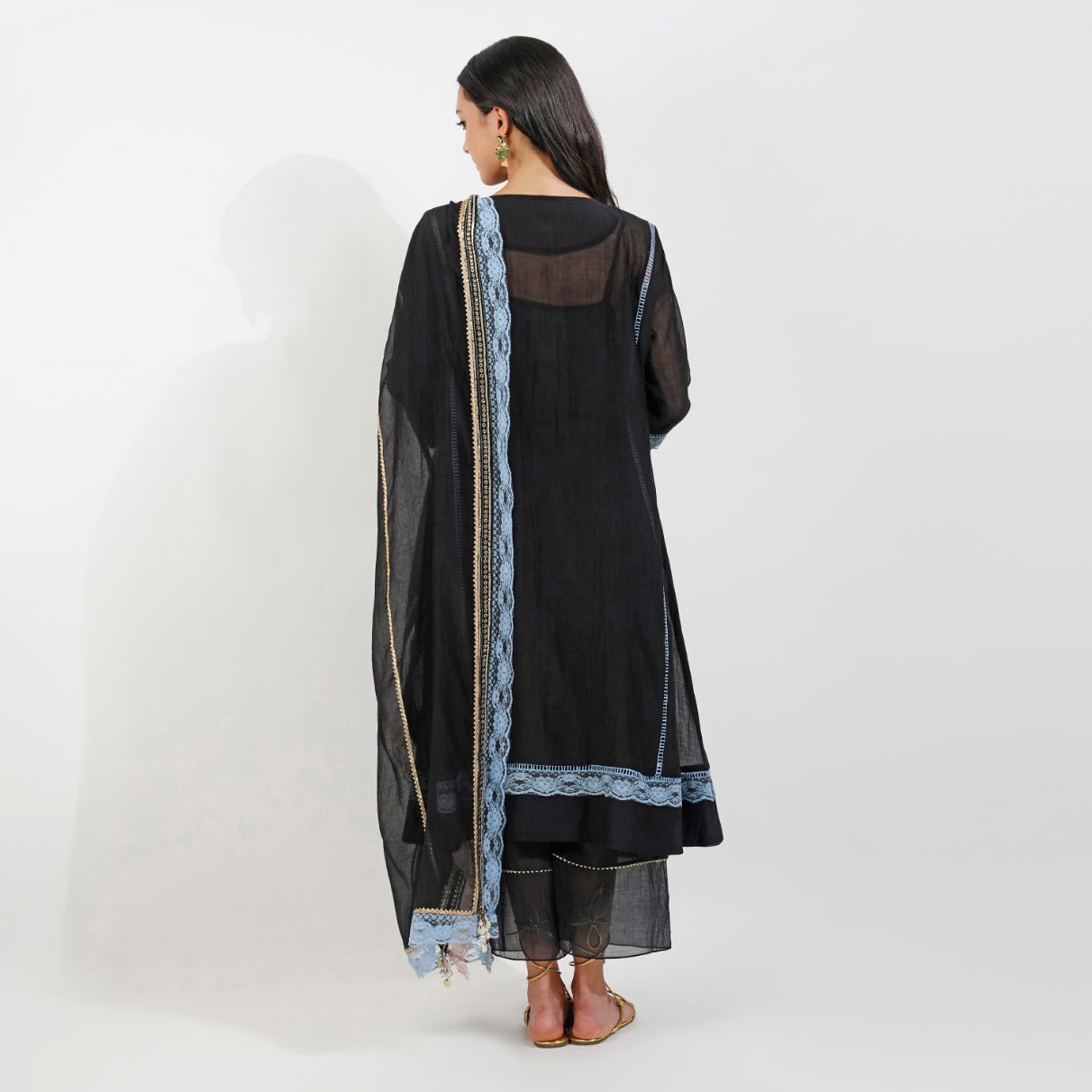 Summer Floral Panelled kurta set-Black by devyanimehrotra.com with KURTA SETS, SUMMER KURTA at Kamakhyaa for sustainable fashion