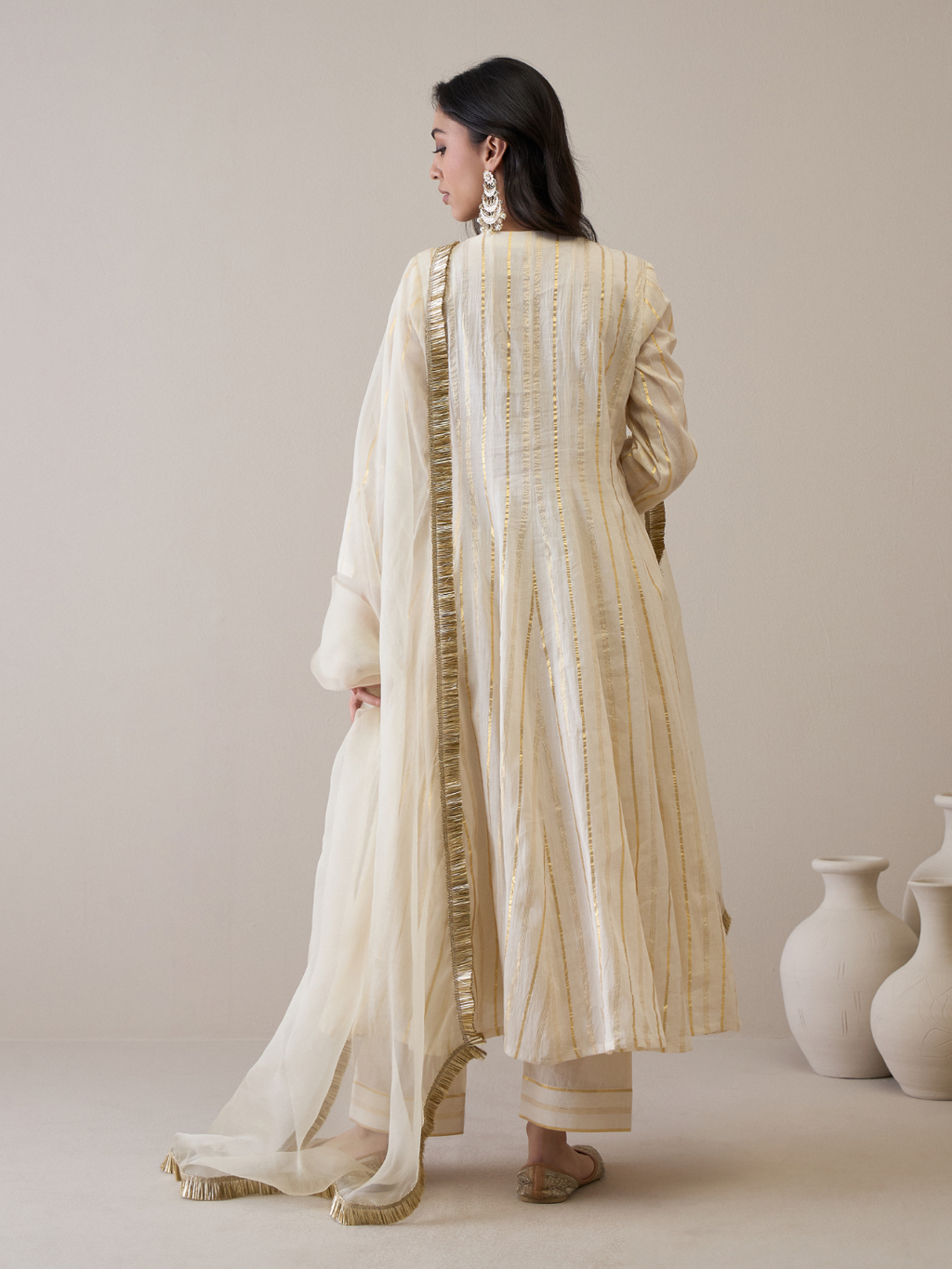 Mirror Embroidered Scoop Neck Anarkali Kurta Set with dupatta by RoohbyRidhimaa with Avani by RoohbyRidhimaa, Cotton, Festive Wear, Kurta Set with Dupattas, Mirror Embroidery, Regular Fit, Silk Organza, Toxin free, White at Kamakhyaa for sustainable fashion