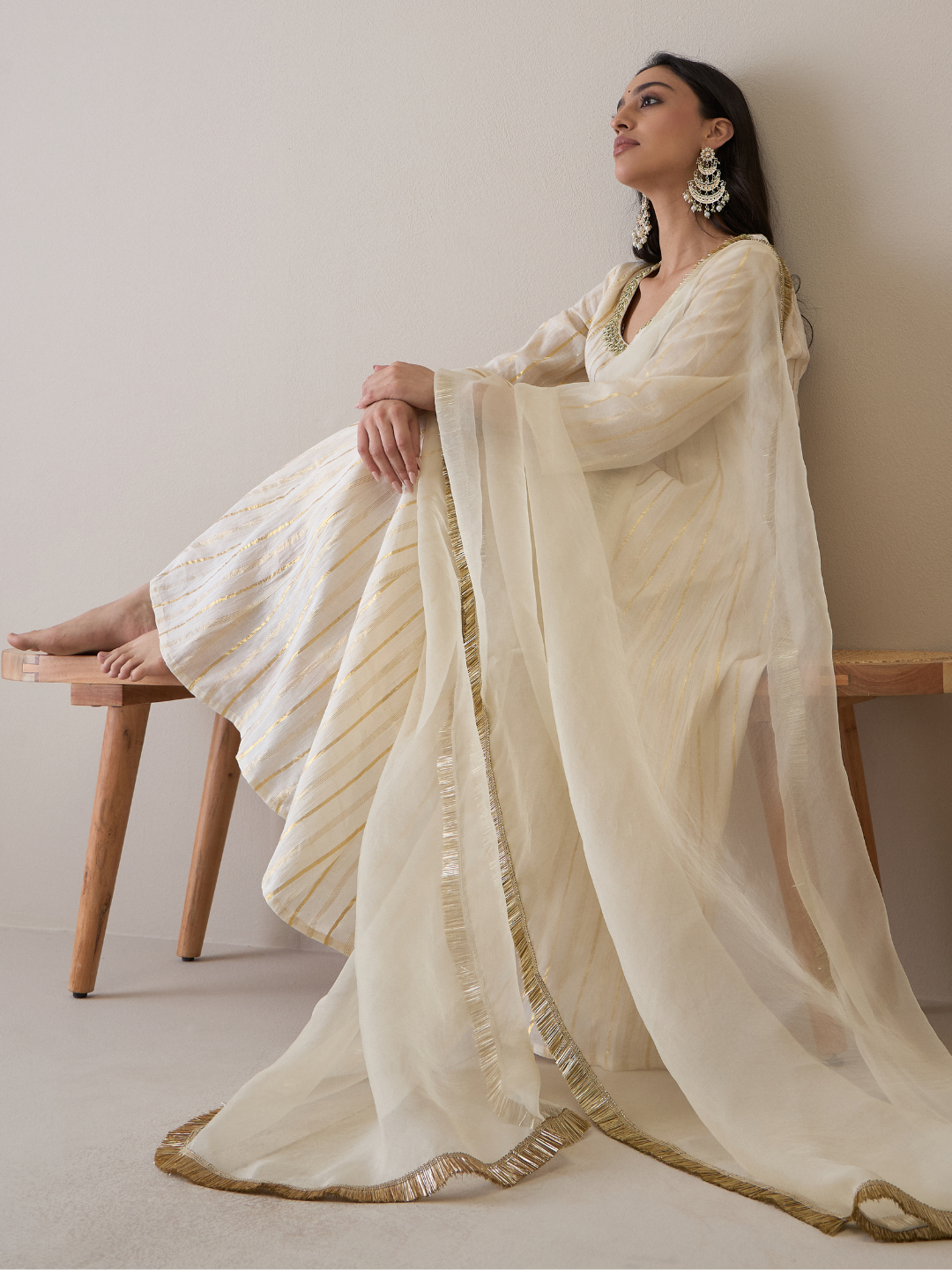 Mirror Embroidered Scoop Neck Anarkali Kurta Set with dupatta by RoohbyRidhimaa with Avani by RoohbyRidhimaa, Cotton, Festive Wear, Kurta Set with Dupattas, Mirror Embroidery, Regular Fit, Silk Organza, Toxin free, White at Kamakhyaa for sustainable fashion