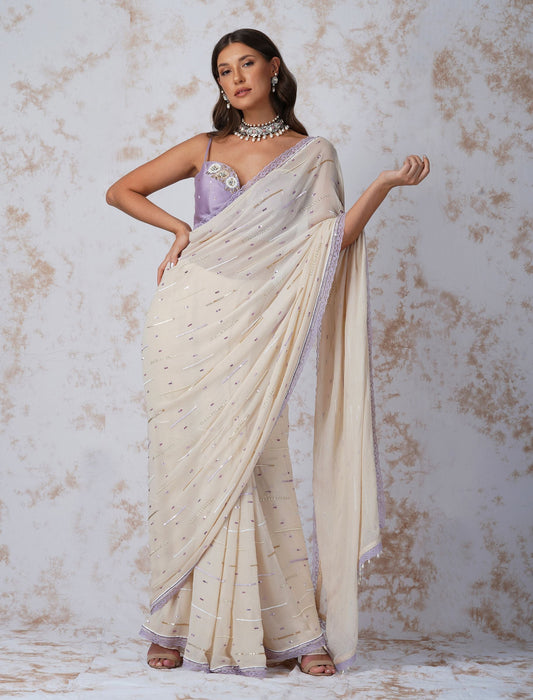 SEQUINNED SAREE WITH CONTRAST BLOUSE by devyanimehrotra.com with at Kamakhyaa for sustainable fashion