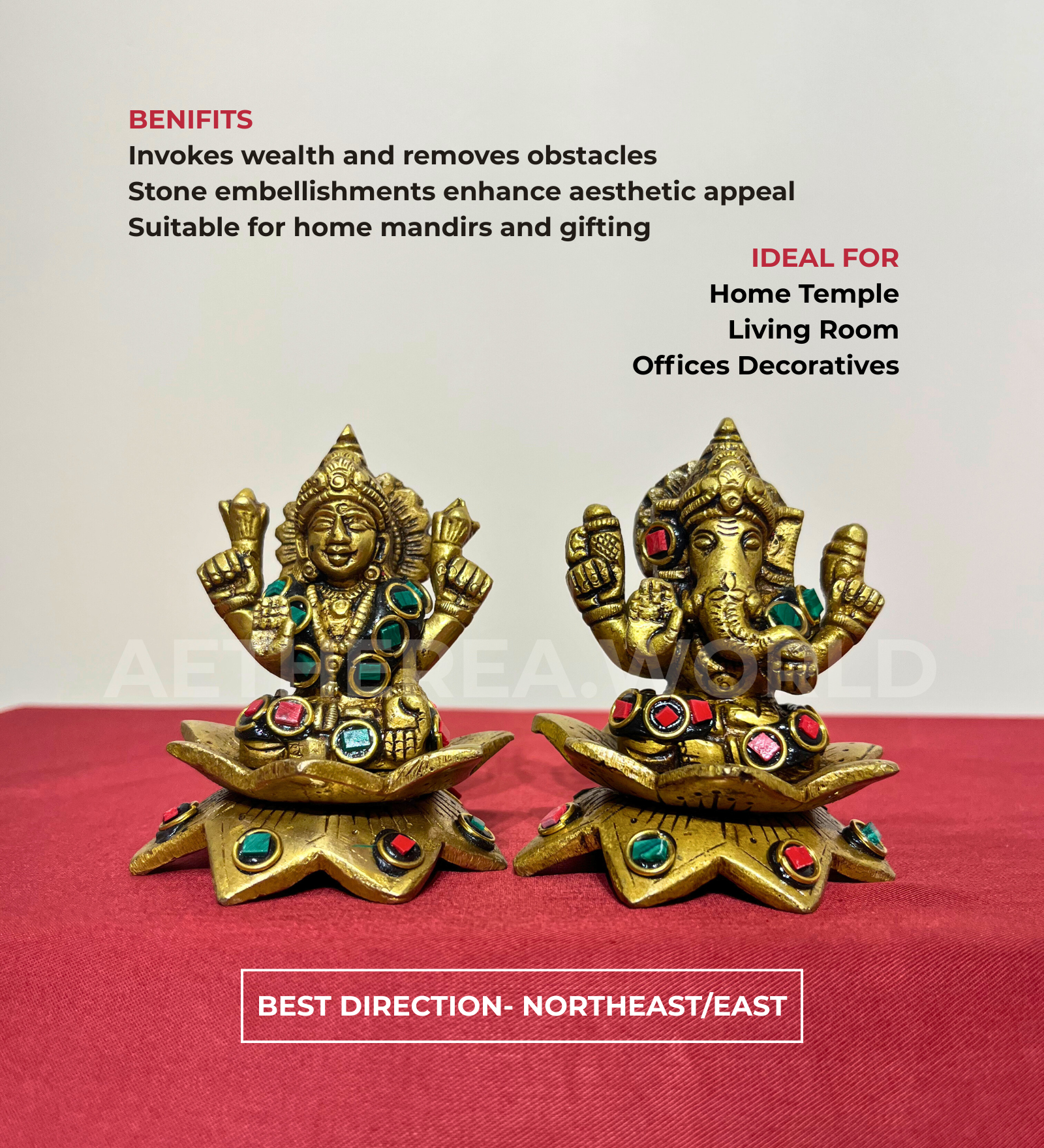 Brass Laxmi Ganesh Idol Set with Stone Finish – 100% Pure Brass by Aetherea World with God at Kamakhyaa for sustainable fashion