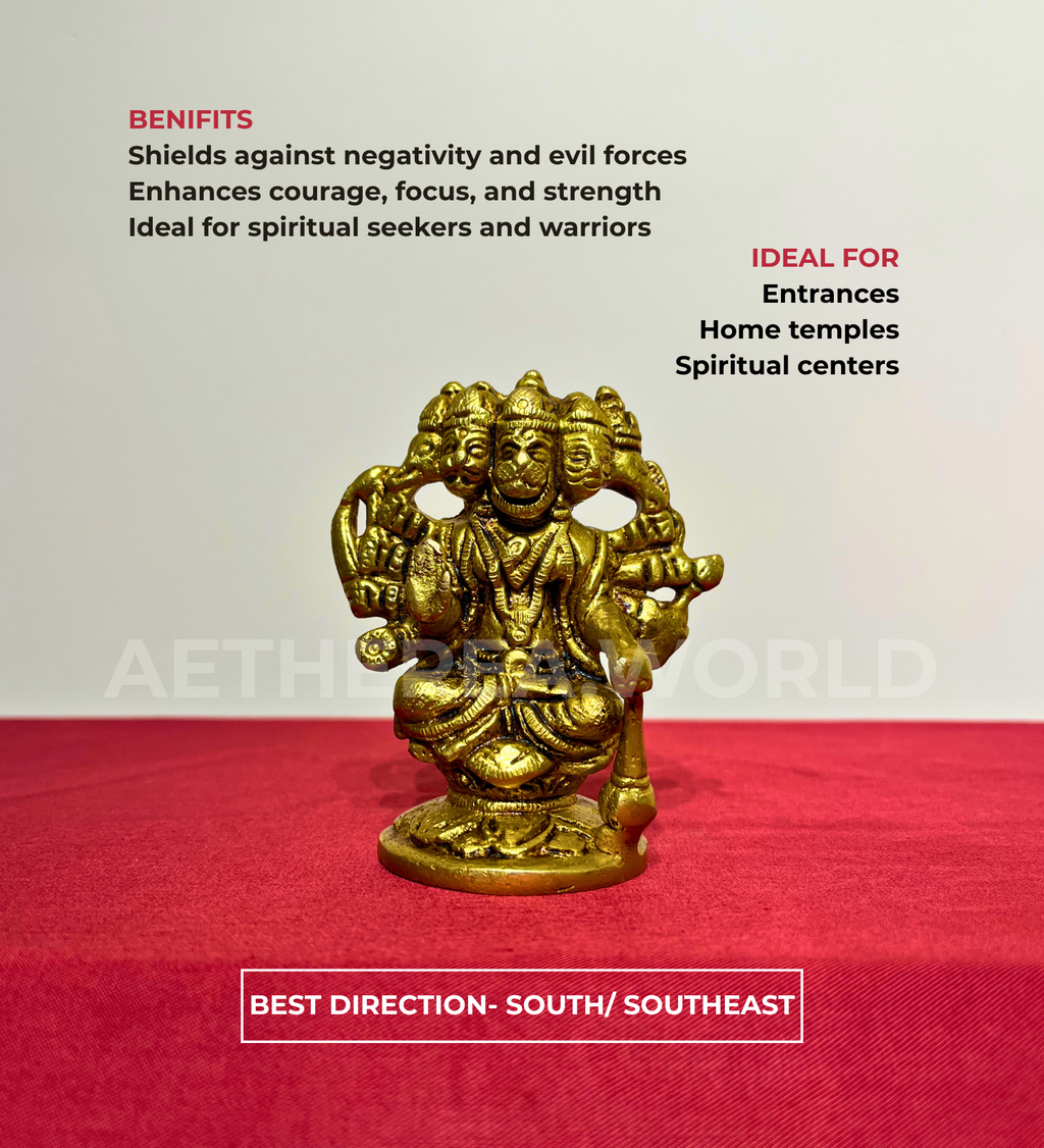 Brass Panchmukhi Hanuman Idol – 100% Pure Brass by Aetherea World with God at Kamakhyaa for sustainable fashion
