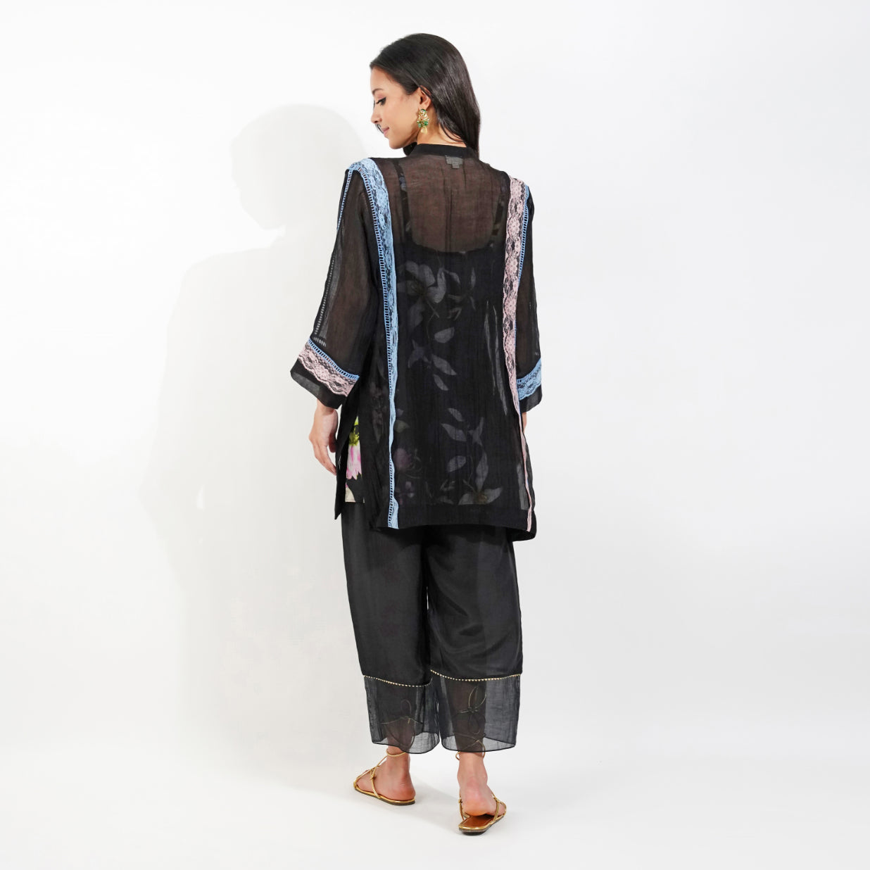 Shabby Chic Boxy Top- Black by devyanimehrotra.com with sequin tops, TOP at Kamakhyaa for sustainable fashion