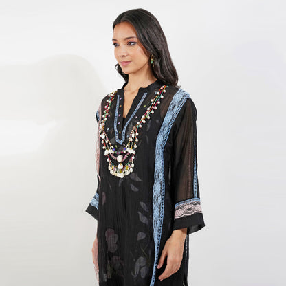 Shabby Chic Floral Garara Set- Black by devyanimehrotra.com with garara sets, GARARA SUIT, KURTA SETS, PRINTED GARARA at Kamakhyaa for sustainable fashion