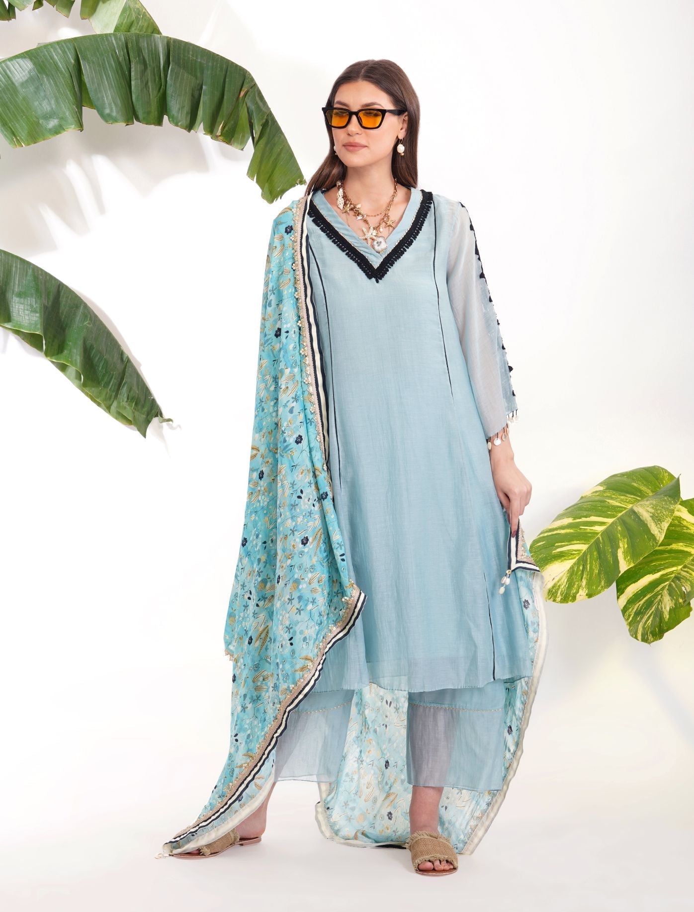 BLUE PRINT SUIT SET by devyanimehrotra.com with at Kamakhyaa for sustainable fashion