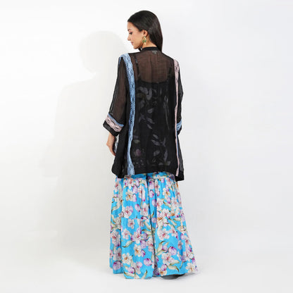 Shabby Chic Floral Garara Set- Black by devyanimehrotra.com with garara sets, GARARA SUIT, KURTA SETS, PRINTED GARARA at Kamakhyaa for sustainable fashion